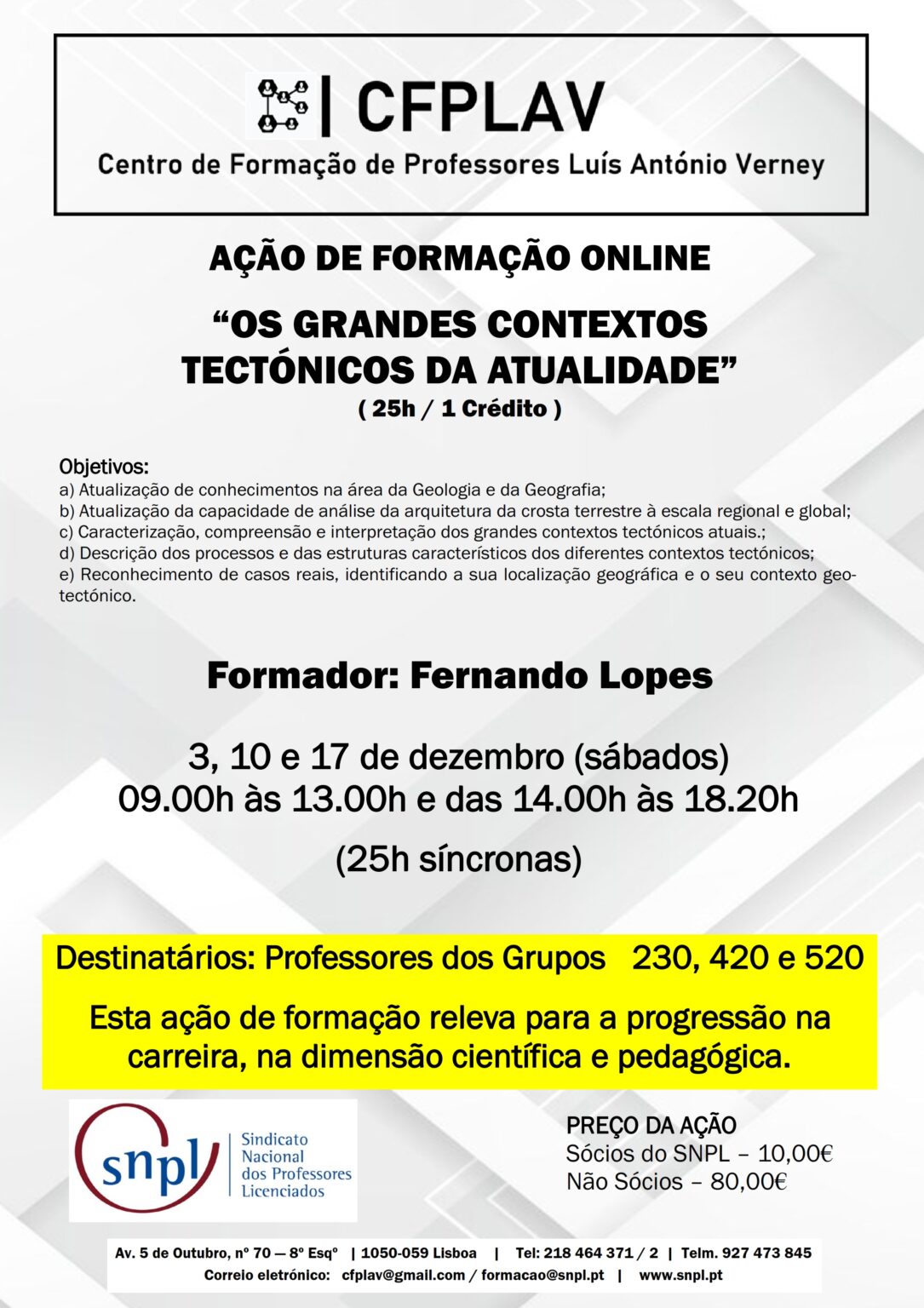 FORMAÇÃO CREDITADA PARA O PRIMEIRO PERÍODO – SNPL