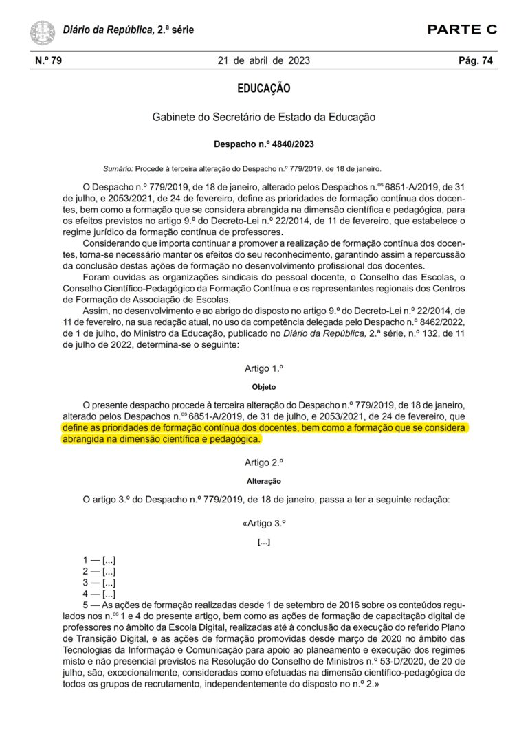 Despacho N º 4840 2023 Define As Prioridades De Formação Contínua Dos